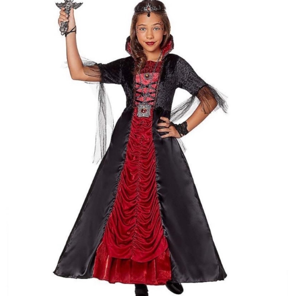 VEUC Girl’s Spirit Halloween Vampiress Costume - size Youth L with crown & mask